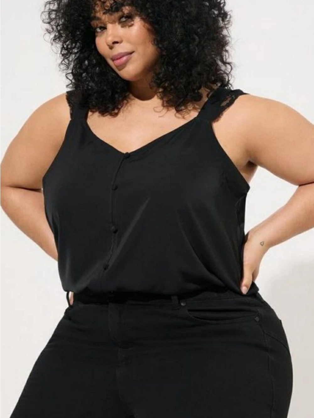 torrid Black Lace-Trim Button-Front Tank 2X